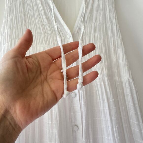 Women’s White Tiered Midi Dress Size S Gauze Cotton Button Front Trad Wife Boho - Picture 6 of 9